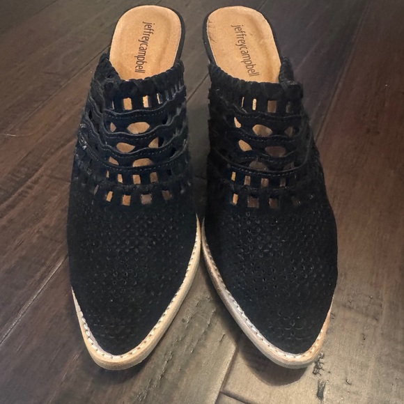 Anthropologie Jeffrey Campbell Black Suede Favela woven mule size 9.5 - Picture 7 of 16